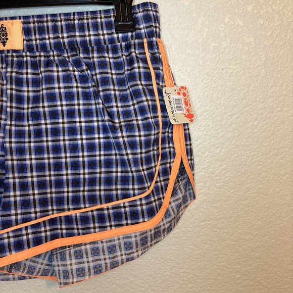 NWT Free People Varsity Blues Short Print Plaid Neon Clementine size M - Picture 5 of 11